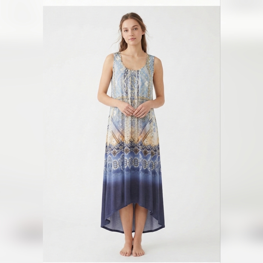 World Unity Dress Midi Sleeveless Boho Festival Casual Crochet M